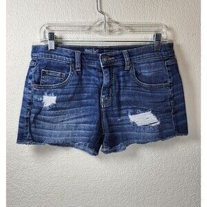 Mossimo Womens Size 4/27 Blue Denim Dark Wash Distressed Boyfriend Shorts